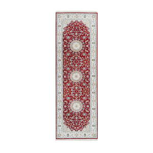 2'7"x8' Burgundy Red, Nain with Center Medallion Flower Design, 250 KPSI, Soft Wool, Hand Knotted, Runner Oriental Rug Rug FWR392226