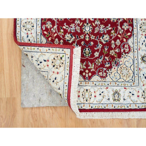 2'7"x8' Burgundy Red, Nain with Center Medallion Flower Design, 250 KPSI, Soft Wool, Hand Knotted, Runner Oriental Rug Rug FWR392226