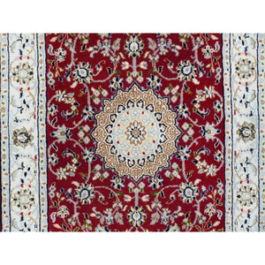 2'7"x8' Burgundy Red, Nain with Center Medallion Flower Design, 250 KPSI, Soft Wool, Hand Knotted, Runner Oriental Rug Rug FWR392226