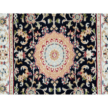 Load image into Gallery viewer, 2&#39;6&quot;x4&#39;9&quot; Midnight Blue, Nain with Center Medallion Flower Design, 250 KPSI, Hand Knotted, Pure Wool Oriental Rug FWR392316