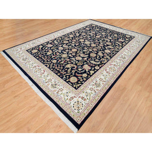 9'9"x14'2" Midnight Blue, Nain All Over Flower Design, 250 KPSI, Hand Knotted, 100% Wool, Oriental Rug FWR392442