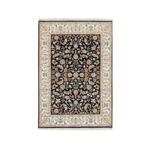 Load image into Gallery viewer, 4&#39;8&quot;x6&#39;9&quot; Midnight Blue, Nain All Over Flower Design, 250 KPSI, Hand Knotted, 100% Wool, Oriental Rug FWR392448