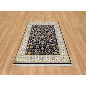 4'8"x6'9" Midnight Blue, Nain All Over Flower Design, 250 KPSI, Hand Knotted, 100% Wool, Oriental Rug FWR392448