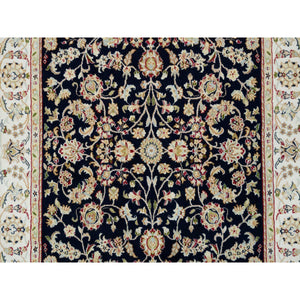 4'8"x6'9" Midnight Blue, Nain All Over Flower Design, 250 KPSI, Hand Knotted, 100% Wool, Oriental Rug FWR392448