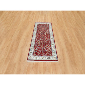 2'7"x6'10" Cherry Red, Nain with All Over Flower Design 250 KPSI, Natural Wool Hand Knotted, Runner Oriental Rug FWR392460