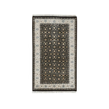 Load image into Gallery viewer, 3&#39;x5&#39;3&quot; Eerie Black, Super Fine Weave Natural Wool, Hand Knotted Herati with All Over Fish Mahi Design, 250 KPSI, Oriental Rug FWR392472