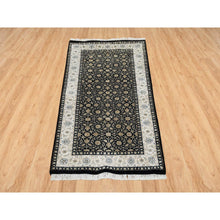 Load image into Gallery viewer, 3&#39;x5&#39;3&quot; Eerie Black, Super Fine Weave Natural Wool, Hand Knotted Herati with All Over Fish Mahi Design, 250 KPSI, Oriental Rug FWR392472