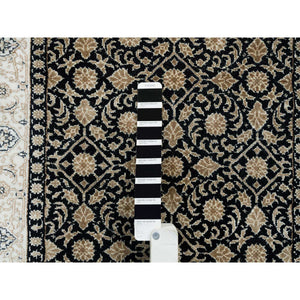 3'x5'3" Eerie Black, Super Fine Weave Natural Wool, Hand Knotted Herati with All Over Fish Mahi Design, 250 KPSI, Oriental Rug FWR392472