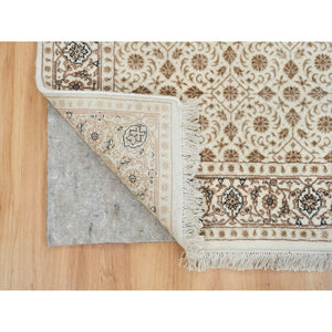 3'x5' Ivory, Soft Wool Hand Knotted, Herati with All Over Fish Mahi Design, 250 KPSI Densely Woven, Oriental Rug FWR392478