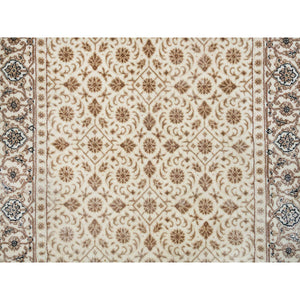 3'x5' Ivory, Soft Wool Hand Knotted, Herati with All Over Fish Mahi Design, 250 KPSI Densely Woven, Oriental Rug FWR392478