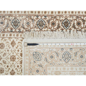 3'x5' Ivory, Soft Wool Hand Knotted, Herati with All Over Fish Mahi Design, 250 KPSI Densely Woven, Oriental Rug FWR392478