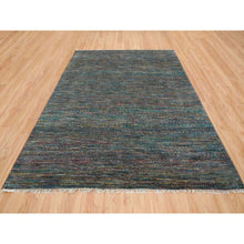 Load image into Gallery viewer, 8&#39;x10&#39;2&quot; Colorful, Modern Striae Design Soft Pile, Wool and Sari Silk Hand Knotted, Oriental Rug FWR392490