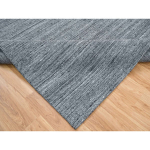 8'1"x8'1" Arsenic Gray, Modern Striae Design Soft Pile, Natural Wool Hand Loomed, Square Oriental Rug FWR392496