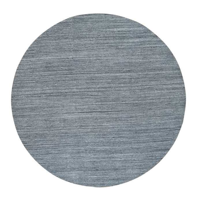 12'x12' Arsenic Gray, Hand Loomed Modern Striae Design, Soft Pile Organic Wool, Round Oriental Rug FWR392502