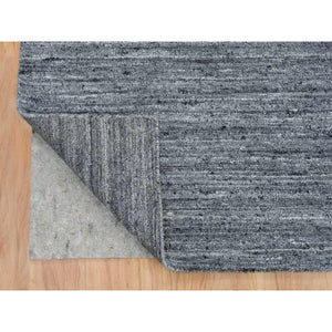 10'3"x14' Arsenic Gray, Pure Wool Hand Loomed, Modern Striae Design Soft Pile, Oriental Rug FWR392526