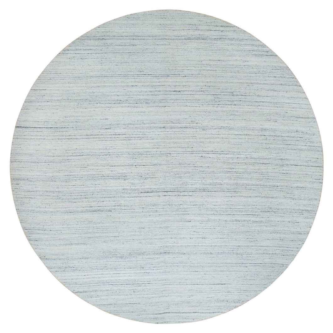 12'x12' Ivory, Natural Wool Hand Loomed, Plain Modern Striae Design Soft Pile, Round Oriental Rug FWR392556