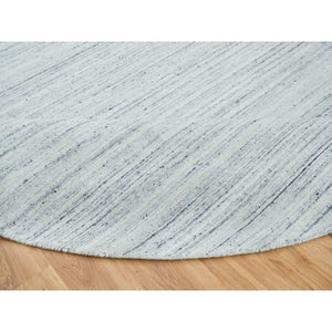 12'x12' Ivory, Natural Wool Hand Loomed, Plain Modern Striae Design Soft Pile, Round Oriental Rug FWR392556