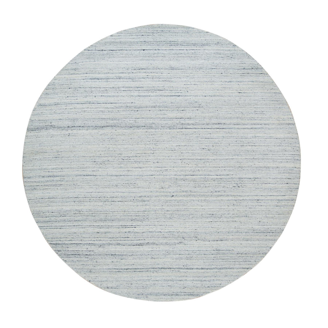 8'x8' Ivory, Plain Modern Striae Design Soft Pile, Organic Wool Hand Loomed, Round Oriental Rug FWR392592