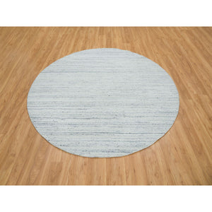 8'x8' Ivory, Plain Modern Striae Design Soft Pile, Organic Wool Hand Loomed, Round Oriental Rug FWR392592