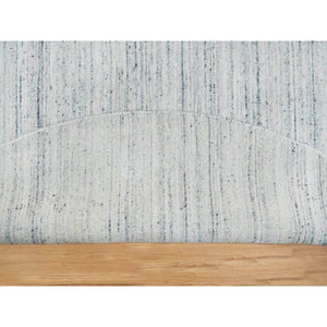8'x8' Ivory, Plain Modern Striae Design Soft Pile, Organic Wool Hand Loomed, Round Oriental Rug FWR392592