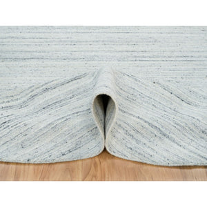 8'x8' Ivory, Plain Modern Striae Design Soft Pile, Organic Wool Hand Loomed, Round Oriental Rug FWR392592