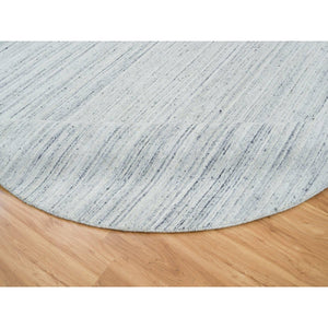8'x8' Ivory, Plain Modern Striae Design Soft Pile, Organic Wool Hand Loomed, Round Oriental Rug FWR392592