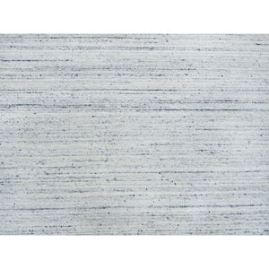 8'x8' Ivory, Plain Modern Striae Design Soft Pile, Organic Wool Hand Loomed, Round Oriental Rug FWR392592