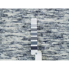 Load image into Gallery viewer, 6&#39;x6&#39; Blue and Ivory, Modern Striae Design Soft Pile, Pure Wool Hand Loomed, Square Oriental Rug FWR392628