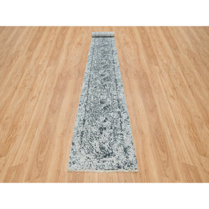 2'8"x21'8" Gray, Broken Persian Design, Wool And Pure Silk Hand Knotted, XL Runner Oriental Rug FWR392670