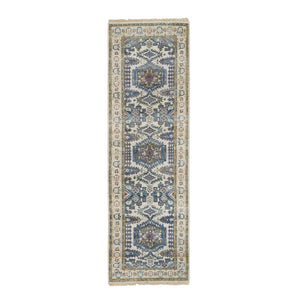2'5"x8'1" Ivory with Soft Tones, Reimagined Persian Viss Design, Plush and Lush Soft Pile, Natural Wool Hand Knotted, Runner Oriental Rug FWR392676