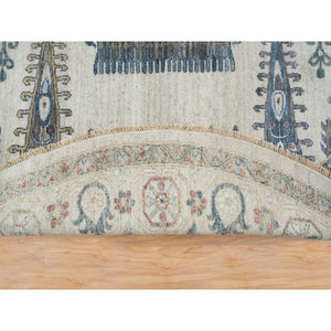 12'x12' Ivory with Soft Tones, Hand Knotted Reimagined Persian Viss Design, Plush and Lush Soft Pile, Natural Wool, Round Oriental Rug FWR392694