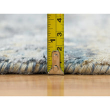 Load image into Gallery viewer, 2&#39;6&quot;x7&#39;9&quot; Blue and Gray, Modern Abstract with Mosaic Design, Wool and Silk Hand Knotted, Runner Oriental Rug FWR392700