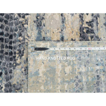 Load image into Gallery viewer, 2&#39;6&quot;x7&#39;9&quot; Blue and Gray, Modern Abstract with Mosaic Design, Wool and Silk Hand Knotted, Runner Oriental Rug FWR392700