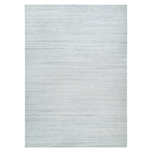 10'1"x14'1" Ivory, Natural Wool Hand Loomed, Plain Modern Striae Design Soft Pile, Oriental Rug FWR392706