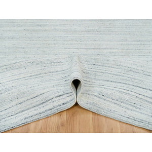 10'1"x14'1" Ivory, Natural Wool Hand Loomed, Plain Modern Striae Design Soft Pile, Oriental Rug FWR392706