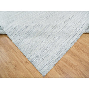 10'1"x14'1" Ivory, Natural Wool Hand Loomed, Plain Modern Striae Design Soft Pile, Oriental Rug FWR392706