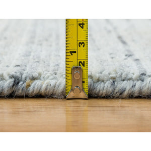 10'1"x14'1" Ivory, Natural Wool Hand Loomed, Plain Modern Striae Design Soft Pile, Oriental Rug FWR392706