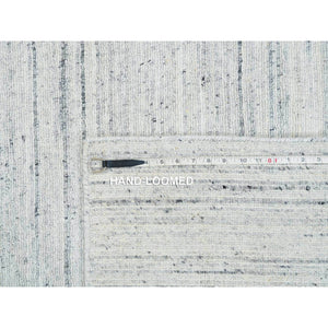 10'1"x14'1" Ivory, Natural Wool Hand Loomed, Plain Modern Striae Design Soft Pile, Oriental Rug FWR392706