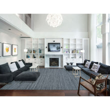 Load image into Gallery viewer, 12&#39;1&quot;x15&#39;1&quot; Arsenic Gray, Modern Striae Design Soft Pile, All Wool Hand Loomed, Oversized Oriental Rug FWR392724