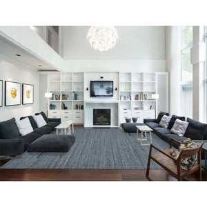 12'1"x15'1" Arsenic Gray, Modern Striae Design Soft Pile, All Wool Hand Loomed, Oversized Oriental Rug FWR392724