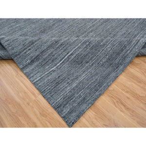 12'1"x15'1" Arsenic Gray, Modern Striae Design Soft Pile, All Wool Hand Loomed, Oversized Oriental Rug FWR392724