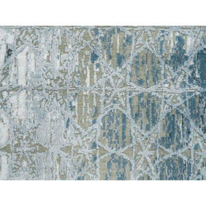 2'7"x12' Gray and Blue, Hand Knotted Wool and Silk, THE HONEYCOMB Award Winning Design, Runner Oriental Rug FWR392748
