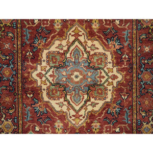 2'7"x18' Terracotta Red, Hand Knotted, Antiqued Fine Heriz Re-Creation, Densely Woven, Natural Dyes, Organic Wool, XL Runner Oriental Rug FWR392820