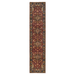 2'8"x12' Rust Red, Antiqued Sarouk Re-Creation, Natural Dyes Densely Woven, Natural Wool Hand Knotted, Runner Oriental Rug FWR392826