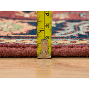 2'7"x12' Rust Red, Hand Knotted Antiqued Sarouk Re-Creation, Natural Dyes Densely Woven, 100% Wool, Runner Oriental Rug FWR392838