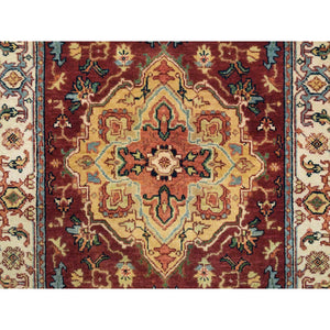 2'7"x12' Terracotta Red, Antiqued Fine Heriz Re-Creation, Natural Dyes Dense Weave, Organic Wool Hand Knotted, Runner Oriental Rug FWR392856