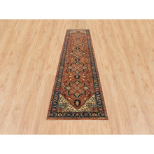 Load image into Gallery viewer, 2&#39;7&quot;x12&#39;1&quot; Terracotta Red, Hand Knotted Antiqued Fine Heriz Re-Creation, Natural Dyes Dense Weave, Organic Wool, Runner Oriental Rug FWR392892