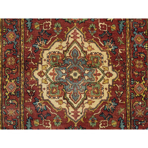 2'7"x12 Terracotta Red, Hand Knotted, Antiqued Fine Heriz Re-Creation, Dense Weave, Natural Dyes, Pure Wool, Runner Oriental Rug FWR392958