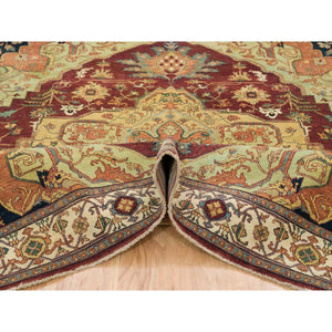 8'1"x8'1" Terracotta Red, Hand Knotted Antiqued Fine Heriz Re-Creation, Natural Dyes Dense Weave, Soft Wool, Square Oriental Rug FWR392988
