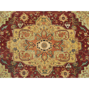 8'1"x8'1" Terracotta Red, Hand Knotted Antiqued Fine Heriz Re-Creation, Natural Dyes Dense Weave, Soft Wool, Square Oriental Rug FWR392988